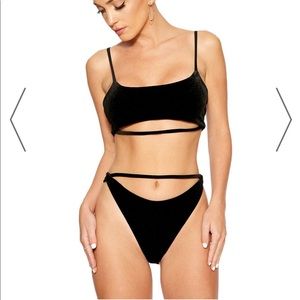 Black velvet cutout bikini M NWT